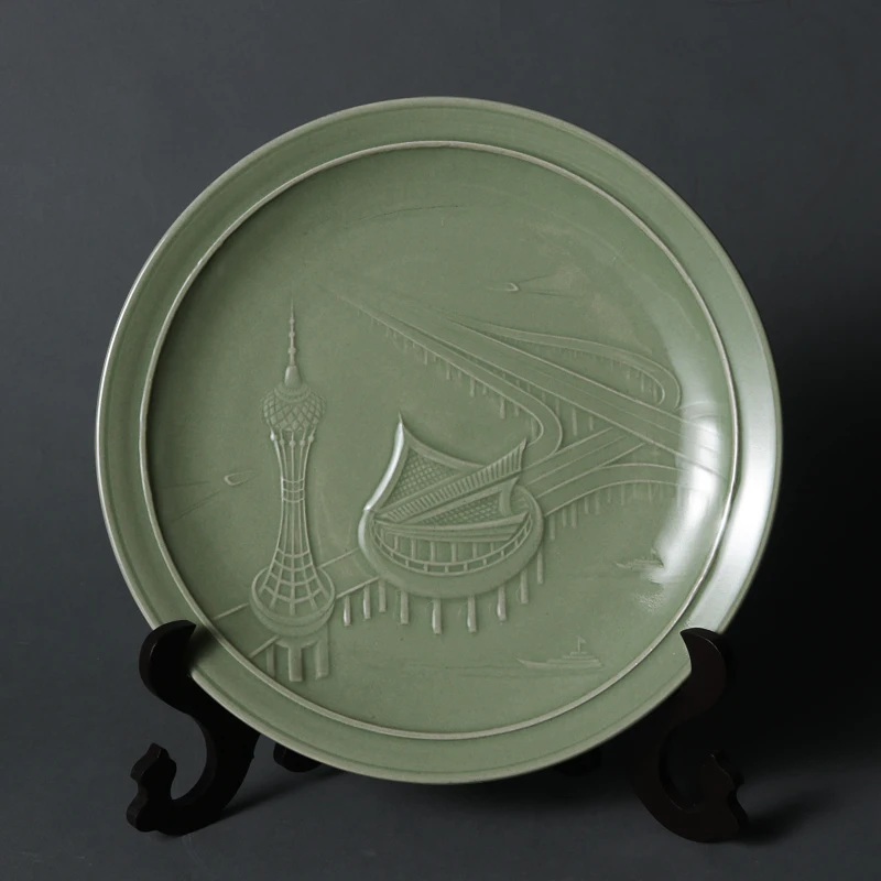 

Celadon Vintge 23cm Chinese Tea Set Plate Yue Kiln Porcelain Crafts Ceramic Home Decoration and Travel Set