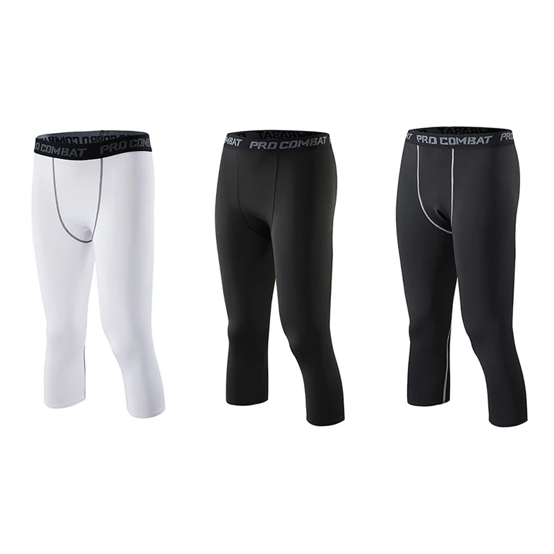 

Men Calf-Length Sports Pants Sweat Absorption Quick Drying Elastic Tights Trousers Running Fitness Training Sportswear