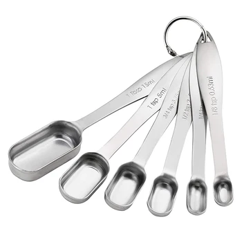 

6 pcs/set Measuring Spoons Stainless Steel Seasoning Coffee Tea Measuring Spoons With Scale Bakery Tool Kitchen Supplies