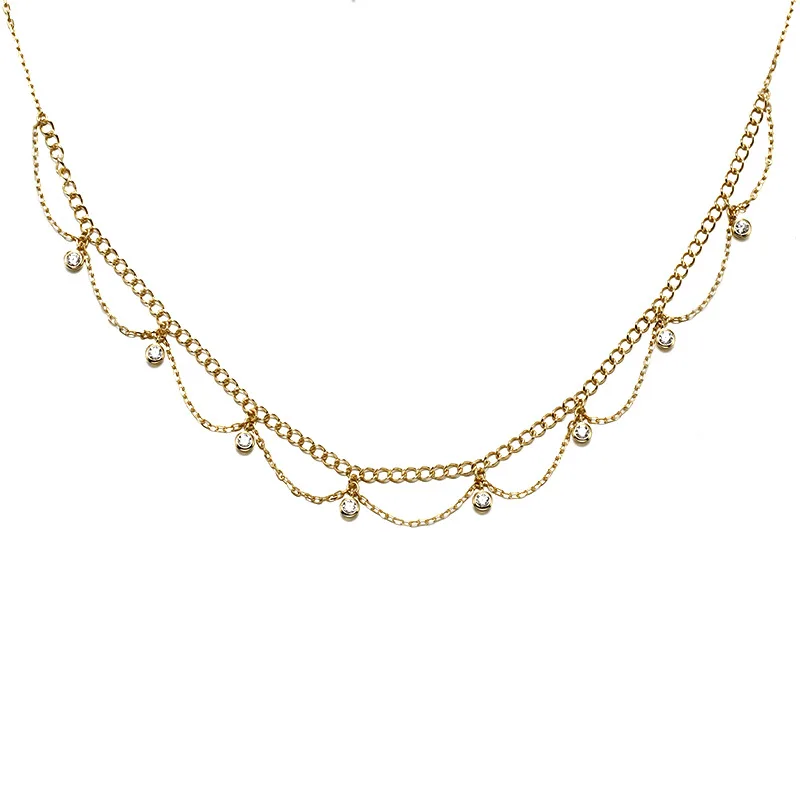 

Korean-style 925 Sterling Small Wave Delicacy Zircon Gorgeous Choker Necklace Women's dun li Sample