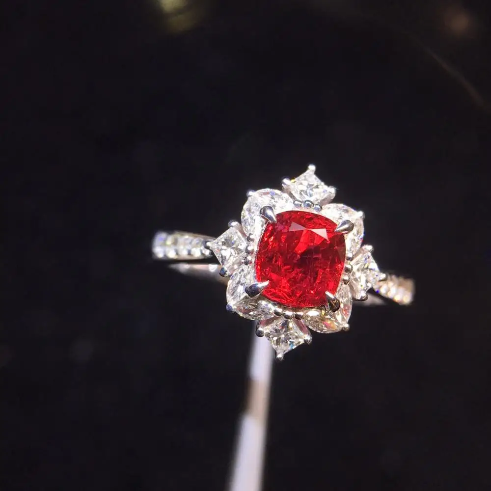 Кольца со шпинелью 1.11ct чистое 18 К золото AU750 натуральные красные шпинельные камни бриллианты женский подарок кольца