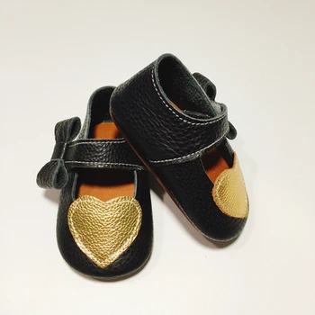 

Gold Heart Baby Girls Shoes Genuine Leather Baby Moccasins Soft Rubber Flats Sole Heart Butterfly-knot Princess Shoes
