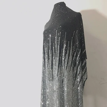 

1Y/lot Black Silver Elastic Glitter Mesh Sequins Fabric For Stage Performance Clothing Night Dress