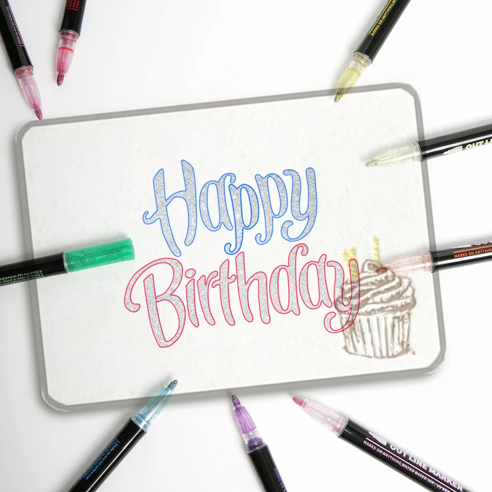 12 Color Double Line Outline Art Pen Marker Pen DIY Graffiti Outline Marker Pen Highlighter Scrapbook Bullet Diary Poster Card