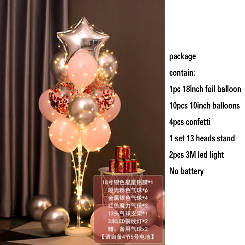 Kit de soporte para globos de mesa de 1,3 m con cadena de luces, centro de mesa con globos para decoraciones de cumpleaños, baby shower, fiestas de Navidad