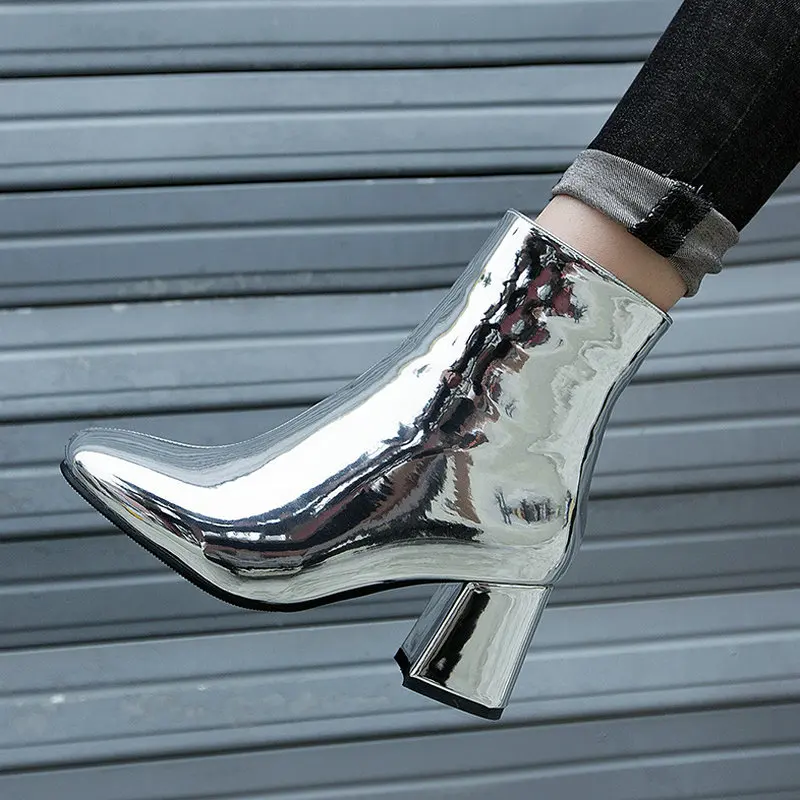 silver patent leather boots