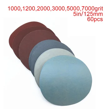 

60pcs 5inch/125mm 1000-7000Grit Disc Hook And Loop Flocking Sandpaper For Polishing Wooden Beads