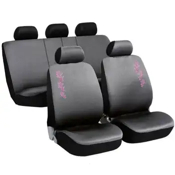 

COPRISEDILI AUTO FODERE COTONE GRIGIO SCURO FODERE UNIVERSALI CON FIORE RICAMATO