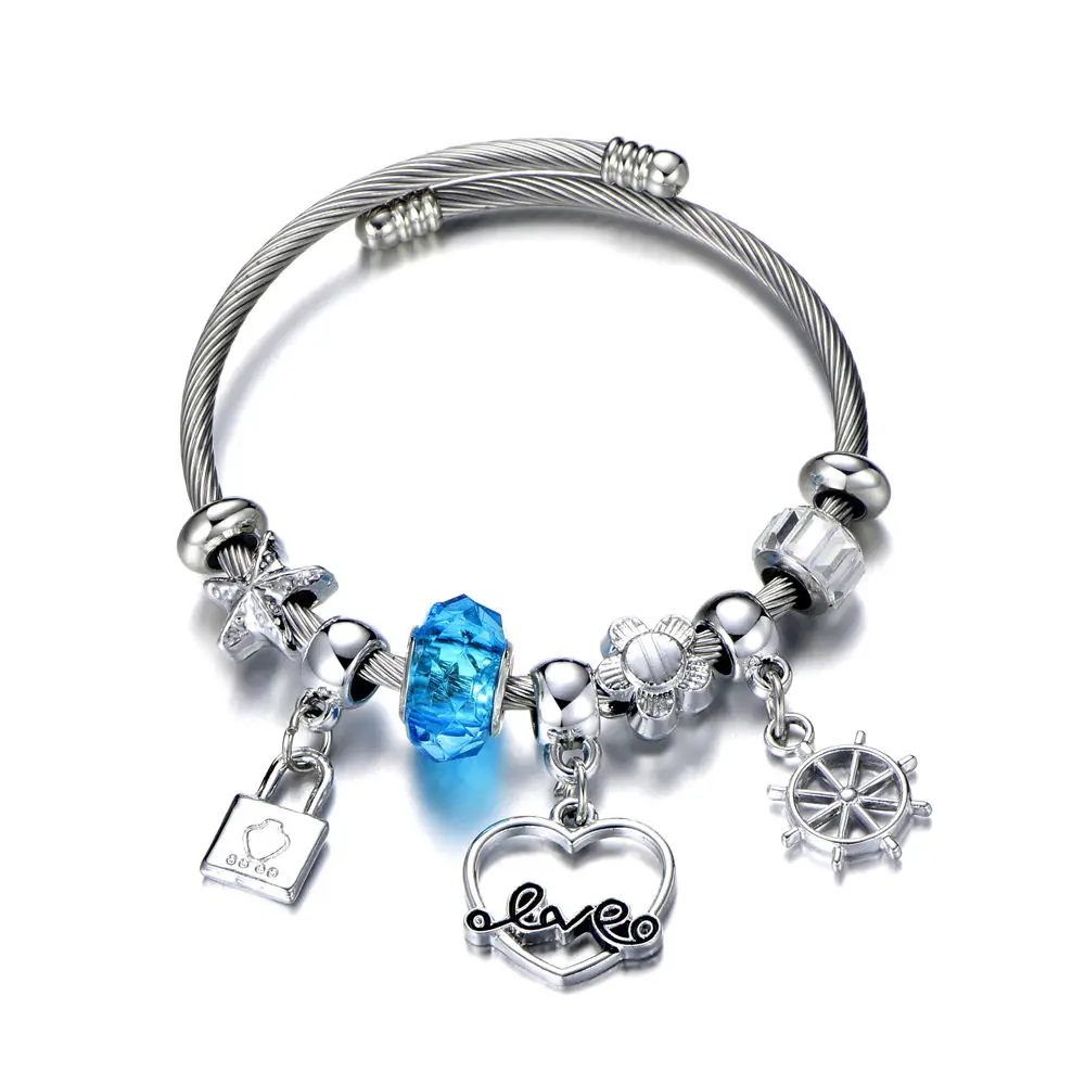 Титановый, серебряного цвета стальной браслет с Микки хрустальные бусины тонкие браслеты и браслет для женщин дети партии Ювелирные изделия Подарки - Окраска металла: A21