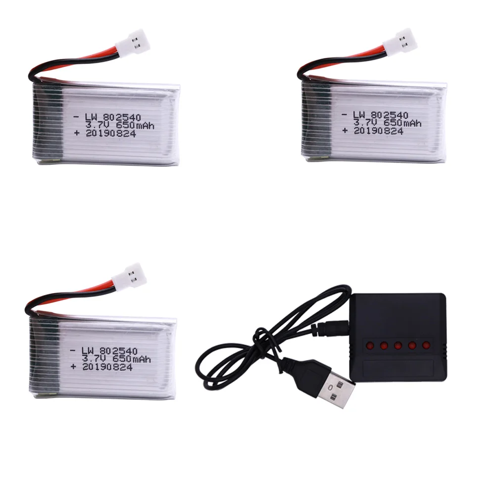 3,7 V 650mAh литий-полимерный Батарея и usb Зарядное устройство для SYMA X5C X5C-1 X5 X5SC X5SW M68 K60 HQ-905 CX30 Квадрокоптер с дистанционным управлением Батарея 3,7 V 802540