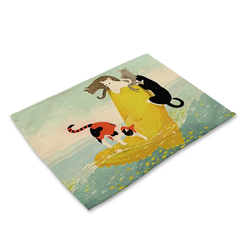 

Animal Drink Coasters Cartoon Animals Place Mats Placemat Cats Dogs Dining Table Mat Cotton Linen Bowl Cup Mats kitchen Pads