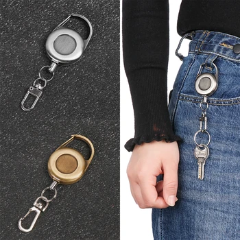 

1PC Retractable Stainless Steel Reel Clip Badge Holder ID Card Key Ring Carabine Durable Portable Recoil Key Ring Belt Clip