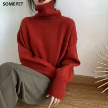 

Turtleneck Cashmere Sweater Women Korean Style Oversized Knitted Pullovers Autumn Winter Casual Loose Solid Jumpers Sweater