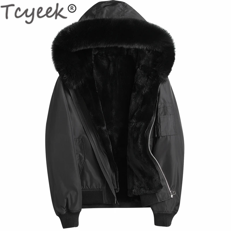 

Tcyeek Winter Jacket Men Real Fur Coat Clothes 2019 Streetwear Thick Warm Rabbit Fur Liner Coat Natural Fox Fur Hooded AE18001