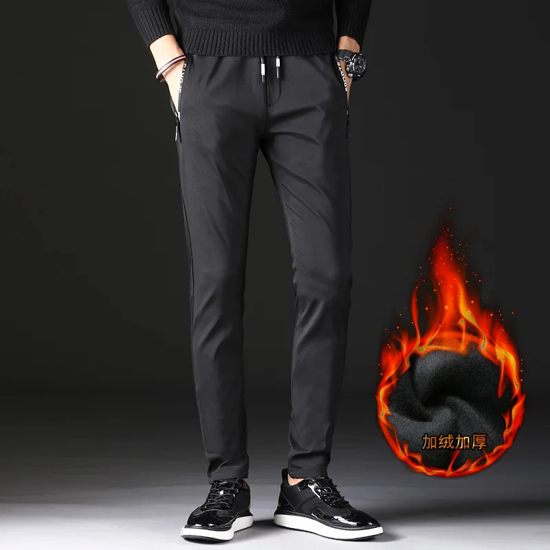 Black Men's Trousers Keep Warm Thick Fashion Winter Male Thermal Masculino Long Pant MOOWNUC Plus Size Business Casual Hombre 38 40 42 - Цвет: Black