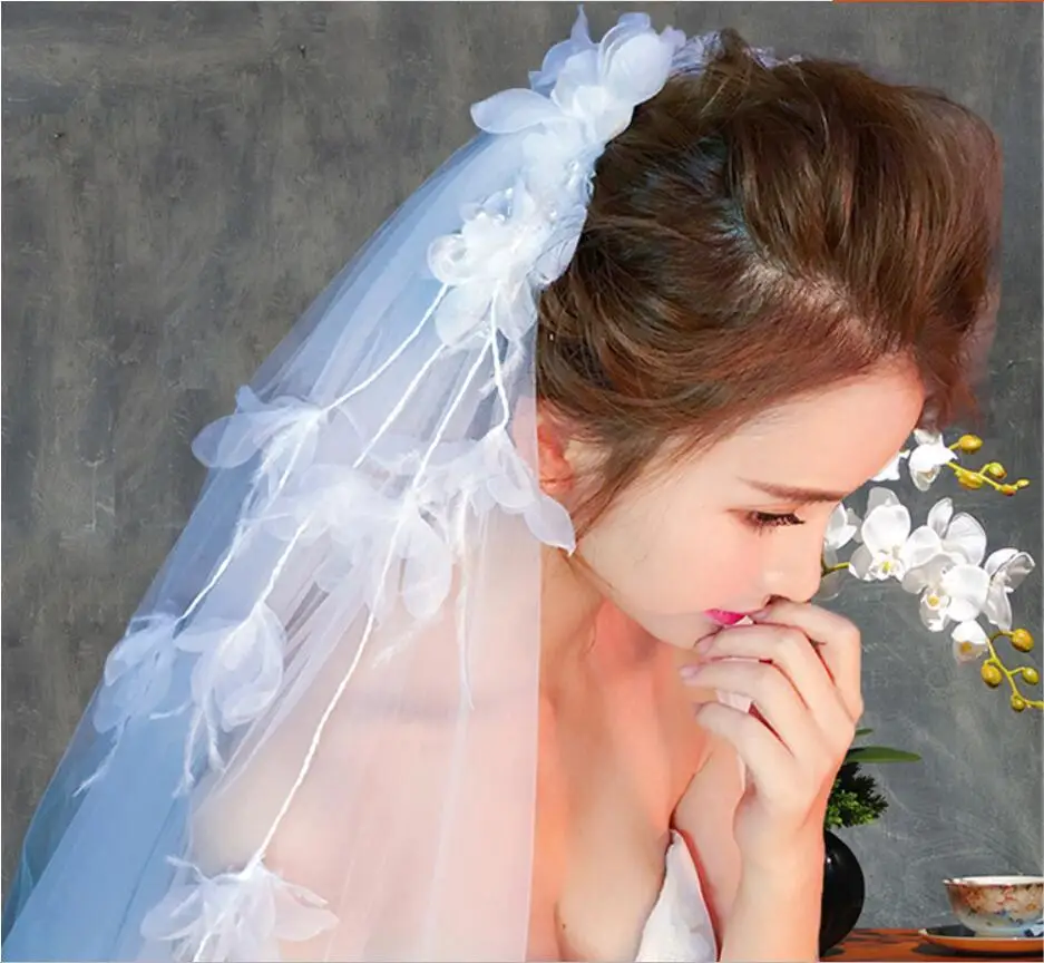 Романтическая свадебная вуаль тюль 3D Фата невесты с цветами элегантная свадебная вуаль свадебные аксессуары свадебные вечерние вуали с гребнем