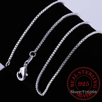 1/1.5/2MM 40cm-60CM Thin Real 925 Sterling Silver Slim Box Chain Necklace Women Girls Children Jewelry kolye collares collier 1