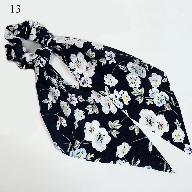 Bohemian Summer Hair Scarf for Women Elastic Hairband Dot Print Floral Pattern Hair Tie Scrunchie Bow Hair Rubber Ropes