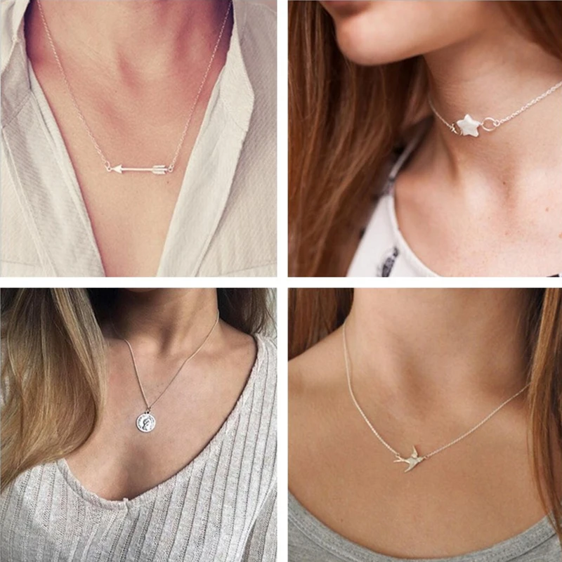 

New Simple Style Clavicle Chain Birds Anchor Dove Shell Hearts Necklaces & Pendants for Women Hot Sale Valentine's Day Colar