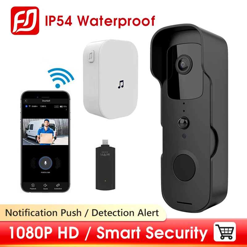 Timbre de puerta inteligente con cámara de seguridad para el hogar, timbre de puerta con vídeo, impermeable IP54, intercomunicador, visión nocturna, IP, WiFi, inalámbrico