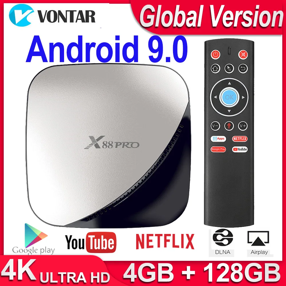 

X88 Pro Smart TV Set Top Box Android 9.0 TV BOX RK3318 Dual Wifi 4K 60fps USB3.0 Google Play Store Netflix Youtube pk A95x R3