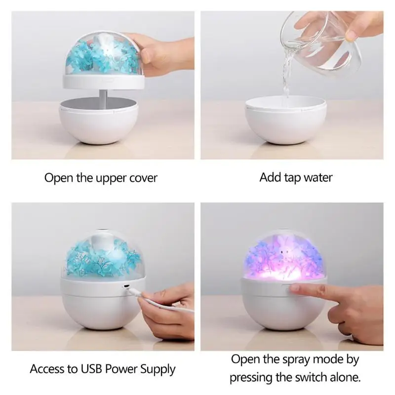 220ml Immortal Flower Rabbit USB Charging Humidifier Essential Oil Diffuser