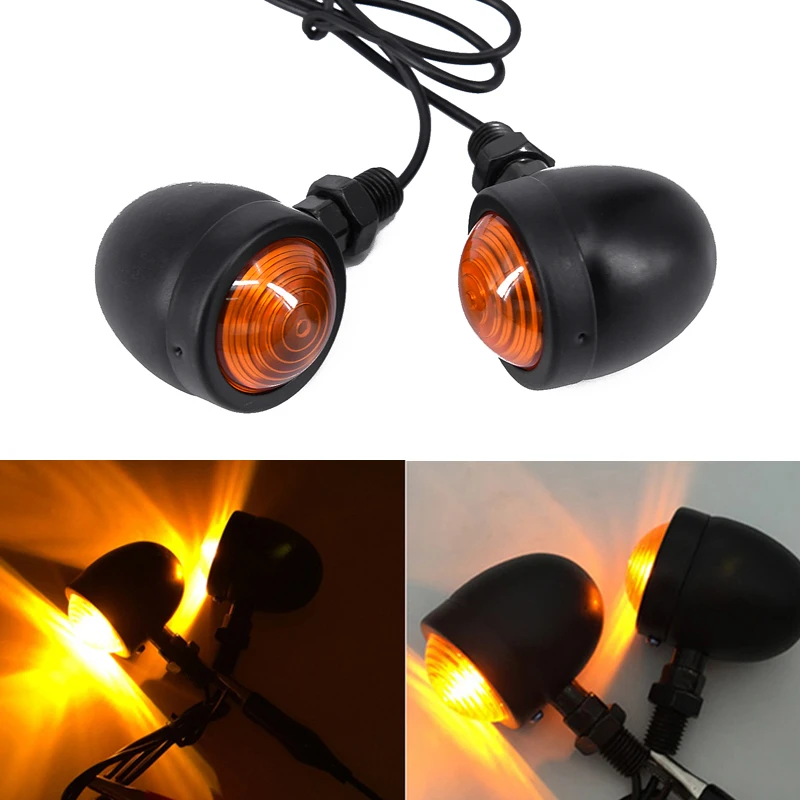 

2Pcs Black Metal Motorcycle Cafe Racer Turn Signal Indicator Lights Lamp Motorcycle Accessories