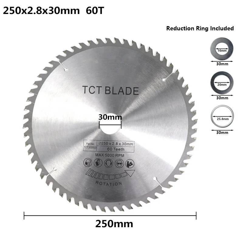 XCAN 1 шт. 185/210/250 мм 60 T/80 T TCT циркулярная пила по дереву нож для резки древесины диск из карбида вольфрама TCT пильный диск - Цвет: 1pc 250x2.8x30x60T