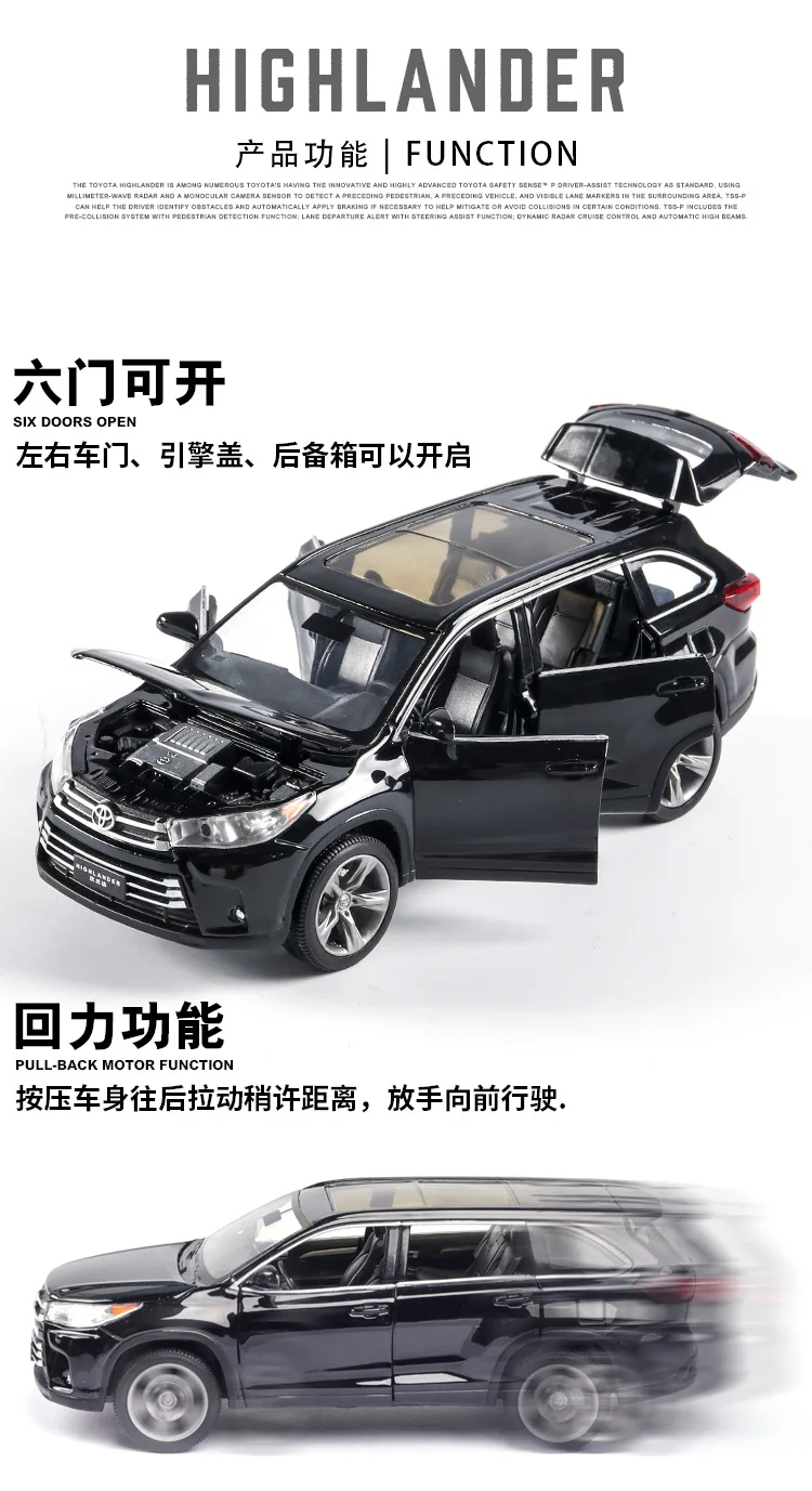 Модель автомобиля Toyota Highlander Suv 1:32, автомобильные игрушки из сплава для детей, металлические Литые машины, детские игрушки для детей, подарки для мальчиков на Рождество
