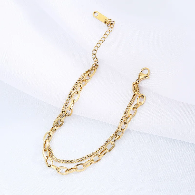 New Double-Layer Stainless Steel Link Chain Bracelet Metal Plated Charm Bracelet for Women Party Girls Gift stainless steel bracelet charm bracelet