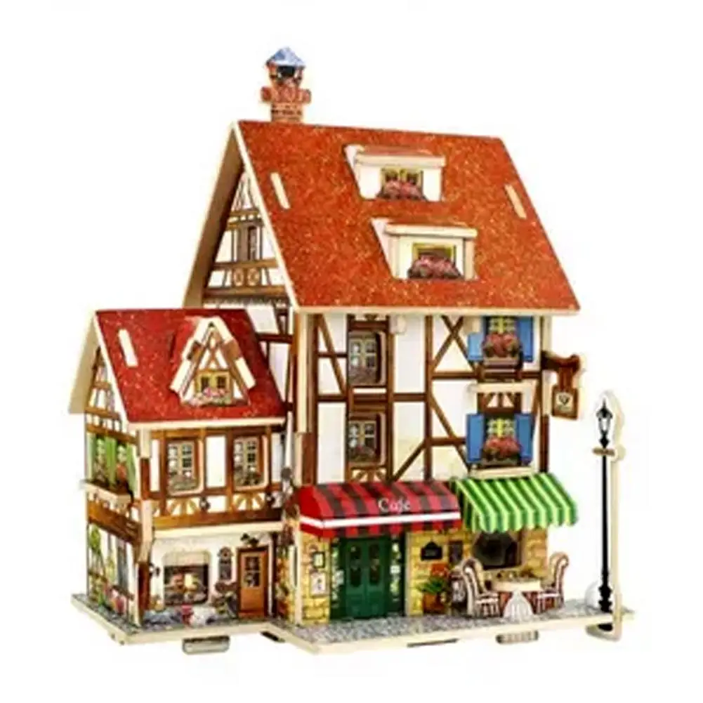 French Coffee Shop Kuulee 3D деревянная головоломка DIY Модель Детская игрушка Франция стиль кофе Дом головоломка строительные подарки - Цвет: French Coffee Shop