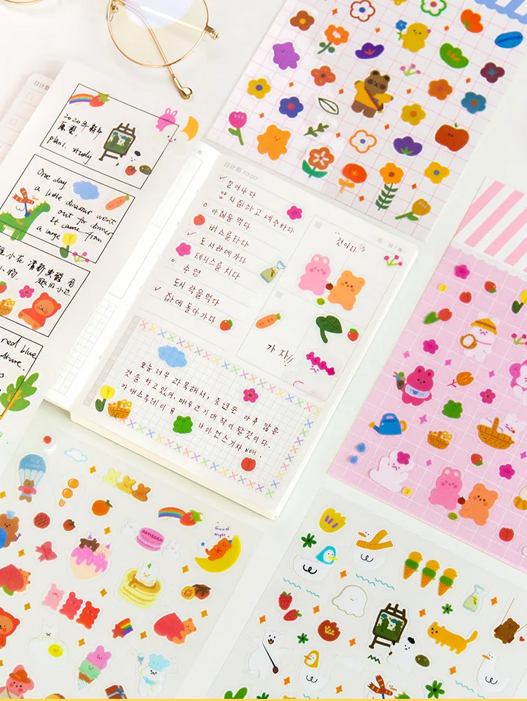 Милый Радужный Медведь Кролик декоративные наклейки ПВХ Скрапбукинг этикетка Дневник стикеры для альбомов Kawaii корейские канцелярские игрушки наклейки