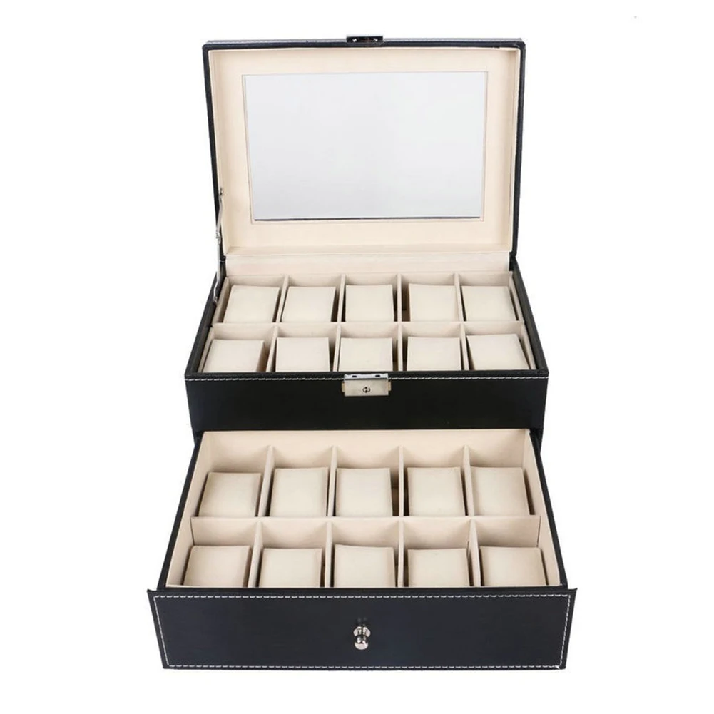 6/10/12/20 Slots Watch Box Clock Storage Box Faux Leather Wrist Watch Men/Watch Display Case Jewelry Organizer