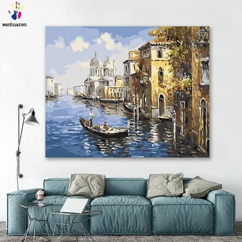 

DIY colorings pictures by numbers with colors Venice Watertown sketching landscape picture drawing painting by numbers framed