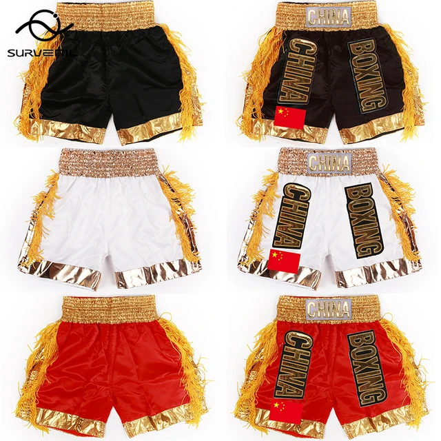 Boxing Shorts Women Men Kids Gold Tassels Muay Thai Shorts Custom Name/Logo  Fitness Sanda MMA