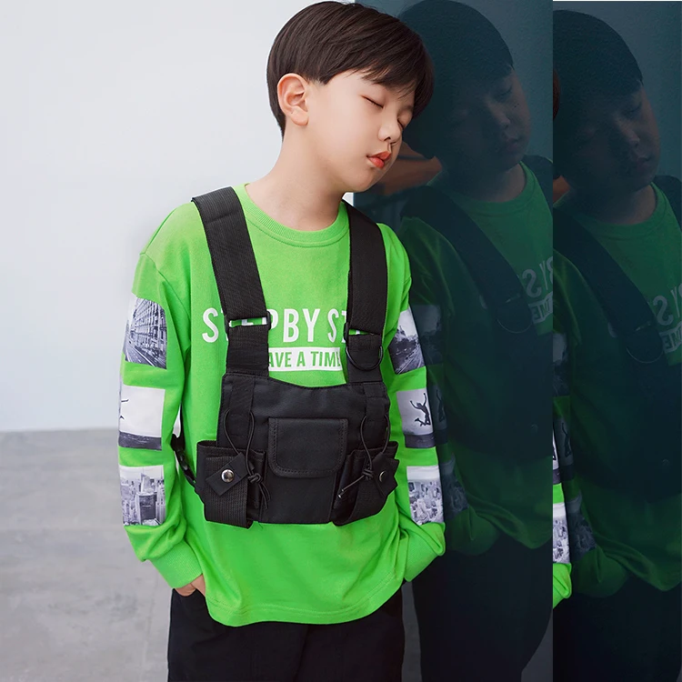 Детский черный жилет для девочек и мальчиков в стиле хип-хоп, уличная функциональная тактическая нагрудная сумка Kanye West, поясная сумка для