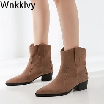 

Autumn winter short boots women pointed toe suede low heel retro shoes british style comfortable ankle botas 2020 zapatos mujer