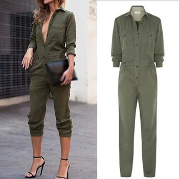 

Women Jumpsuit Ladies Romper Beach Long Sleeve Overall Lapel Trouser Party