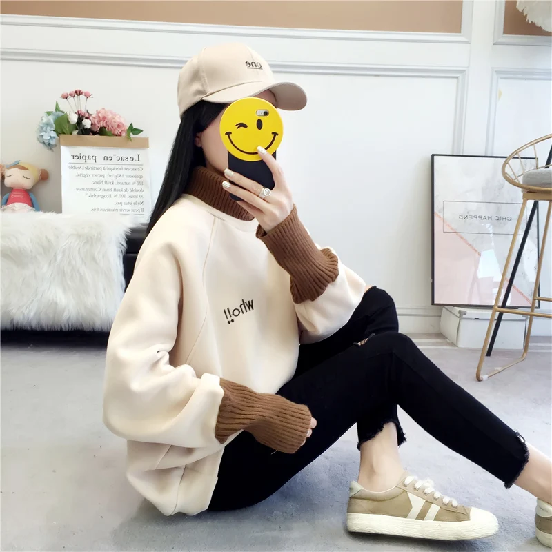 Женская толстовка в Корейском стиле Ulzzang Harajuku имитация 2 шт. толстовки с длинными