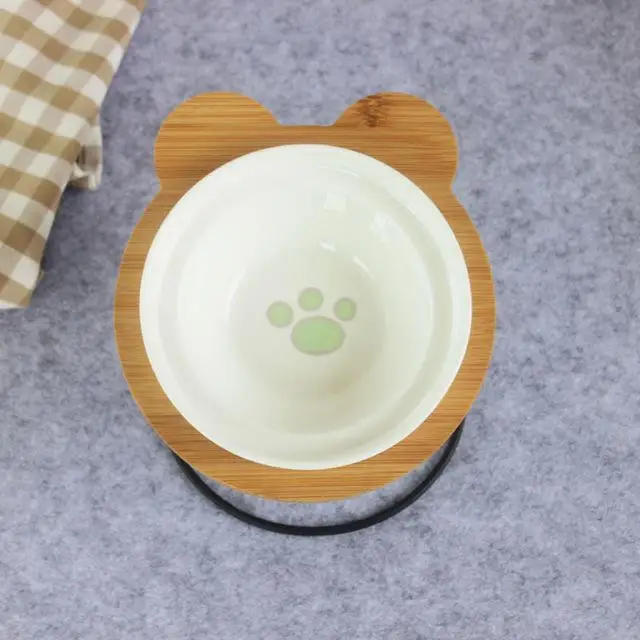 DishyKooker большой размер Высококачественная миска для домашних животных бамбуковая полка миска для кормления для собак кормушка для кошек - Цвет: paw