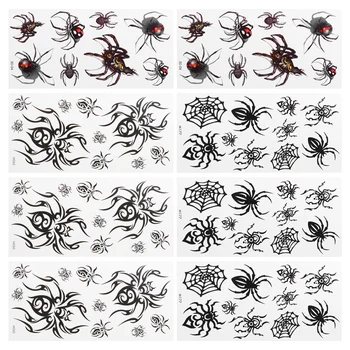 

8 Sheets Temporary Halloween Theme Spider Stickers Horror Spiderweb Face Fake Shoulder Artificial Sticker Tattoos Stickers