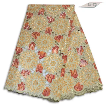 

2020 high quality african sequin organza lace fabric gold French tulle embroidery lace fabric with sequins for women dress 04