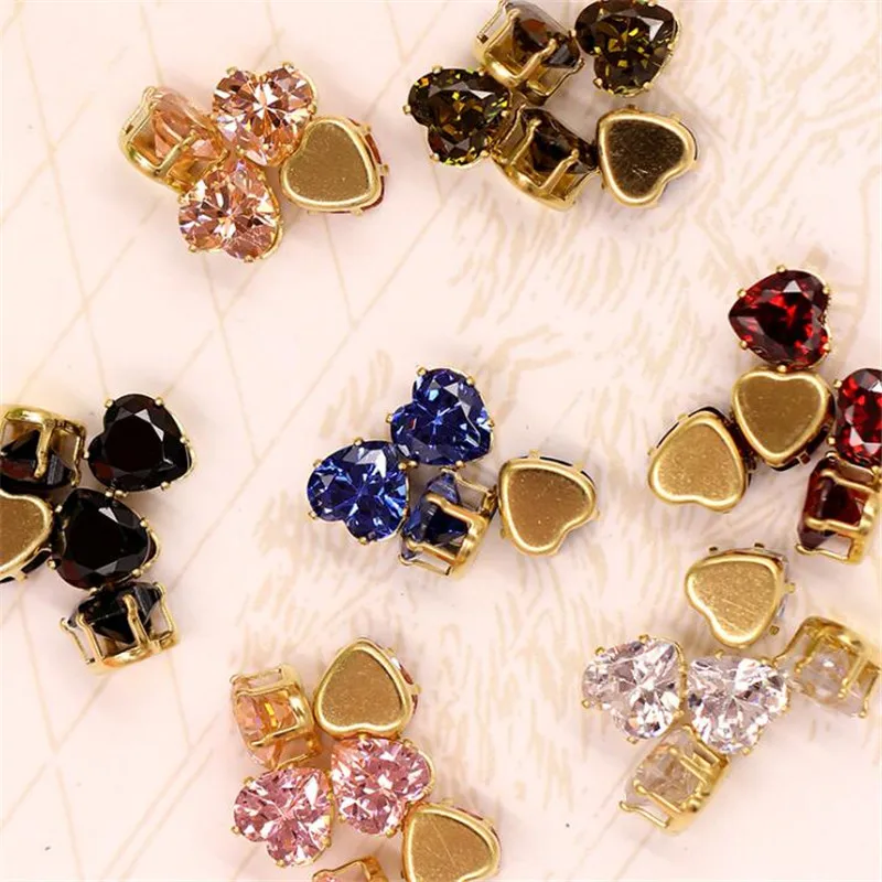 flatback sew on heart shape claw zircon crystal glass rhinestones pendant wedding dress Garments crafts DIY accessories FH73