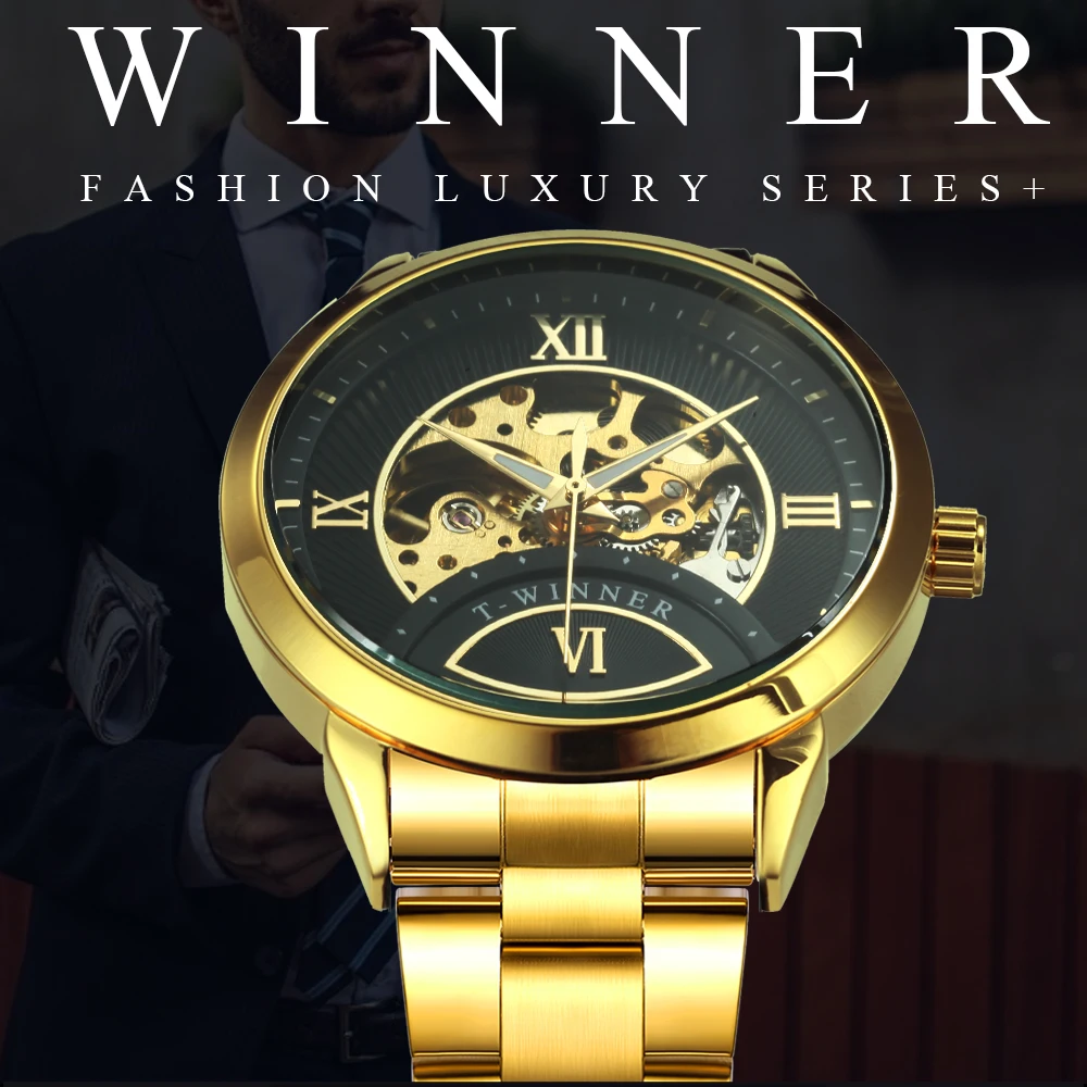 WINNER официальная мода платье скелет часы автоматические механические наручные часы ремешок из нержавеющей стали военные спортивные наручные часы