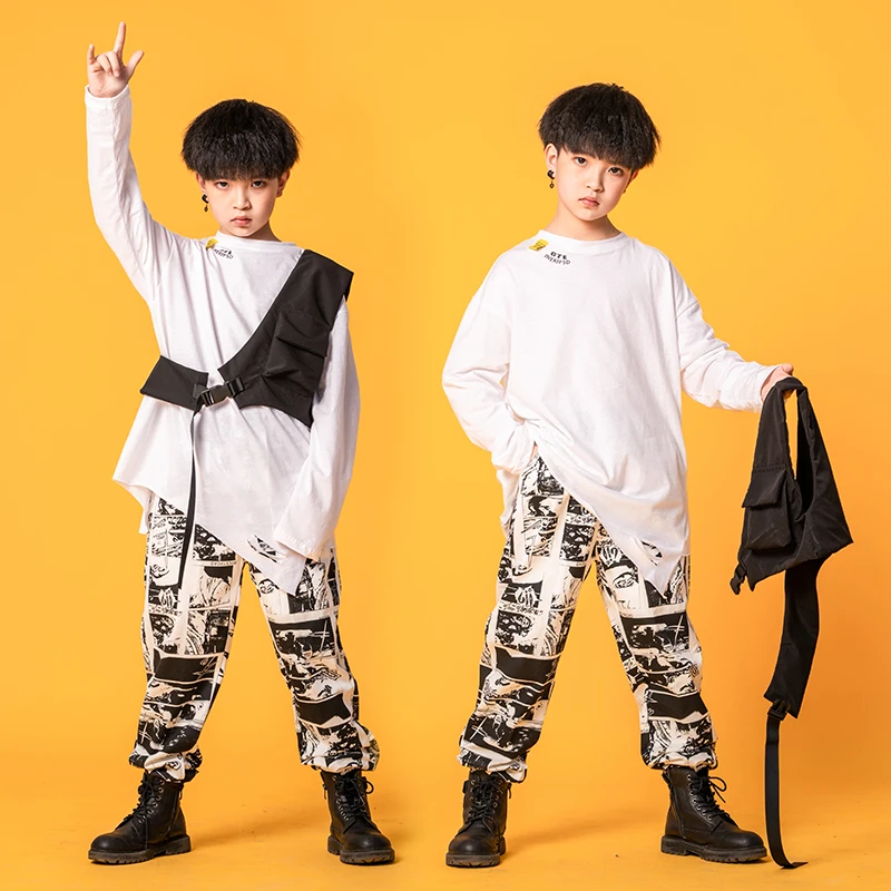 Kids Hip Hop Clothing Wear Oversized Sweatshirt One Shouler Tops Streetwear Print Pants for Girls Boy Jazz Dance Costume Clothes