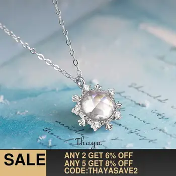 

Thaya Handmade Gemstone Snow Shape Necklace 925 Silver Pendant Necklace for Women Bijoux Female Gift