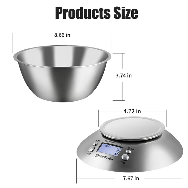 Digital kitchen scale for cooking and baking,multifunction food scales with removable bowl 2.15l liquid volume 11lb/5kg
