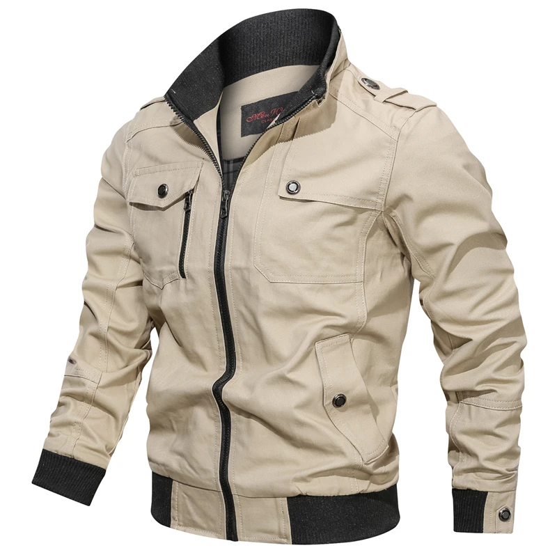 Мужская повседневная куртка, весенне-осенняя хлопковая куртка в стиле милитари, пальто пилота, верхняя одежда Veste Homme, армейская куртка-бомбер, ветровка, мужская одежда - Цвет: Хаки