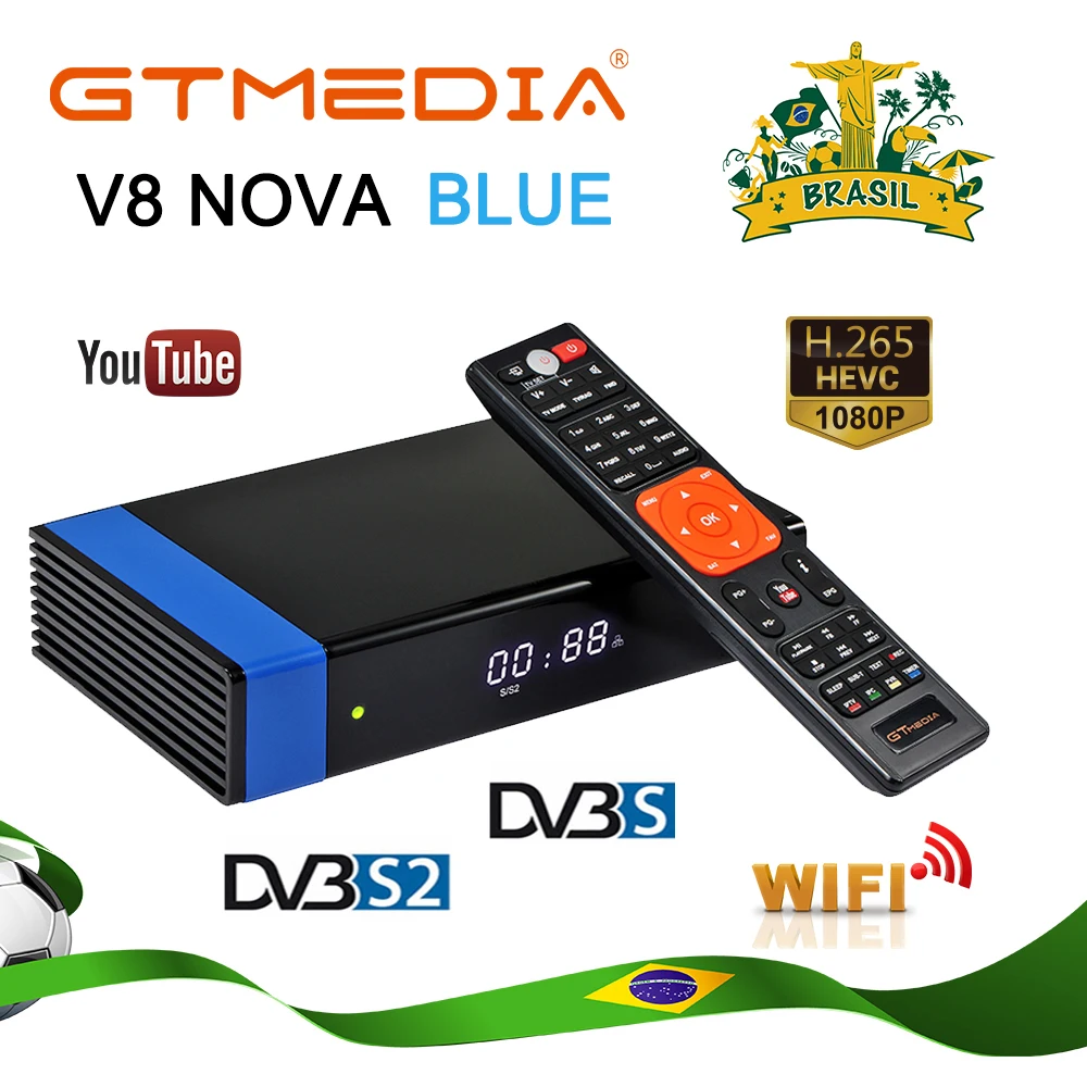 GTMEDIA V8 NOVA синий со встроенным Wi-Fi HEVC AVS+ H.265 спутниковый ТВ приемник для Северной Южной Америки есть в бразильском доме