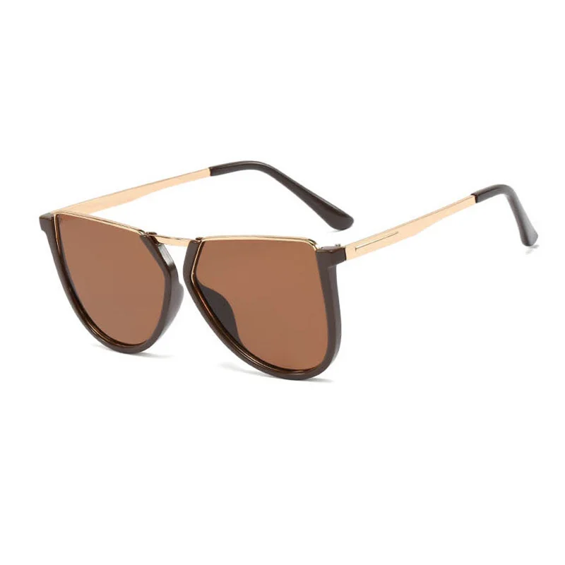 Винтажные очки shauna, женские солнцезащитные очки с полуоправой - Цвет линз: Brown Tea